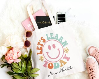 Bolsa de mano personalizada para profesores / Regalo personalizado para profesores de fin de curso / Bolsas para profesores / Regalos personalizados para profesores. Bolsa de mano Let's Learn Today