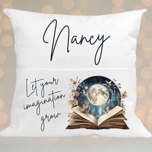 Reading Book Cushion Cover, Personalised Pocket Cushion for Book, Children&#39;s Book Cushion, Bedroom Décor, Fantasy Books Gifts