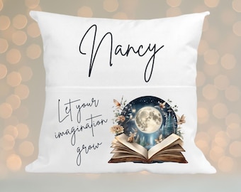 Housse de coussin de livre de lecture, coussin de poche personnalisé pour livre, coussin de livre pour enfants, décoration de chambre à coucher, cadeaux de livres fantastiques