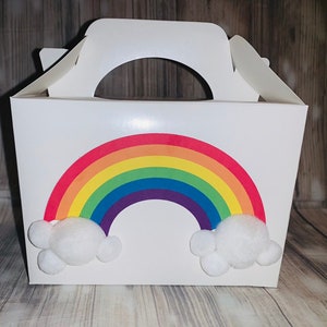 Caja de favor de fiesta arco iris, tema de fiesta arco iris, bolsas de botín arco iris, caja de regalo arco iris