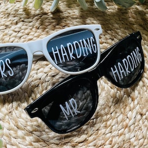 Custom Bride and Groom sunglasses , Bridal, Bachelorette, Wedding Favor & Wedding Party Sunglasses. Rave Wedding party.