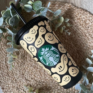 glow in the dark Smiley Reusable Starbucks Cold Coffee Cup- Starbucks Reusable Cold Cup- Smiley Cup- Smiley Starbucks Cup- Cups