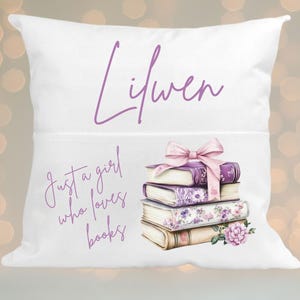 Reading Book Cushion Cover, Personalised Pocket Cushion for Book, Children&#39;s Book Cushion, Bedroom Décor, Girls who love reading, Book Club