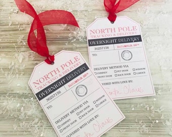 Santa buena lista etiquetas de Navidad, Etiqueta de entrega de Santa, Etiquetas de regalo de Santa Navidad, etiquetas de regalo de Santa claus. paquete de 4