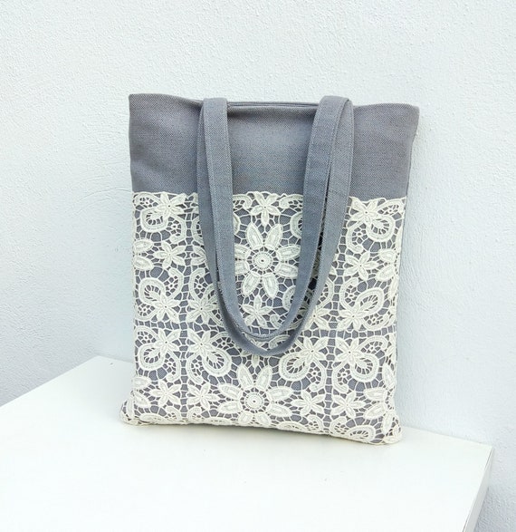 grey tote bag with zip