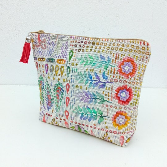 Disover Floral Makeup Bag, Leaf Cosmetic Bag, Toiletry Bag, Cosmetic Case, Canvas Cosmetic Bag