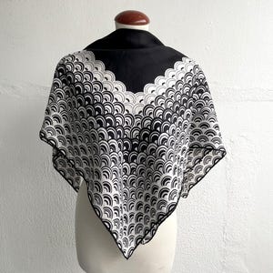 Black and White Silk Scarf, Vintage Scarf, Geometric Scarf, Vintage Accessories, Abstract Scarf, Vintage Gift, Silk Head Scarf