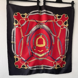 Manolo Borromeo Silk Scarf, Equestrian Scarf, Designer Scarf, Black Red Equestrian Scarf, Horse Lovers Gift, Equestrian Gift
