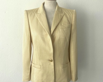 Vintage Escada Silk Blazer, Yellow Designer Jacket, EU36