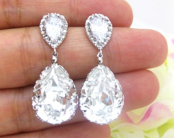 Bridal Crystal Earrings Wedding Rhinestone Teardrop Earrings Bridesmaid Gift Prom Earrings (E063)