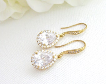 Bridal Crystal Earrings Wedding Cubic Zirconia Teardrop Earrings CZ Deco Silver Hook Bridesmaids Gift (E400)