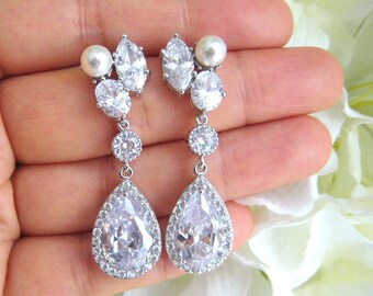 Crystal Bridal Earrings Wedding Teardrop Long Earrings Prom Earrings Bridesmaids Gift (E310)