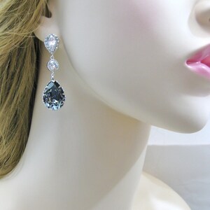 Silberne Nachtkristall-Ohrringe, Braut-Dunkelgraue Tropfen-Ohrringe, Brautjungfern-Geschenk, Weihnachtsgeschenk E149 Bild 3