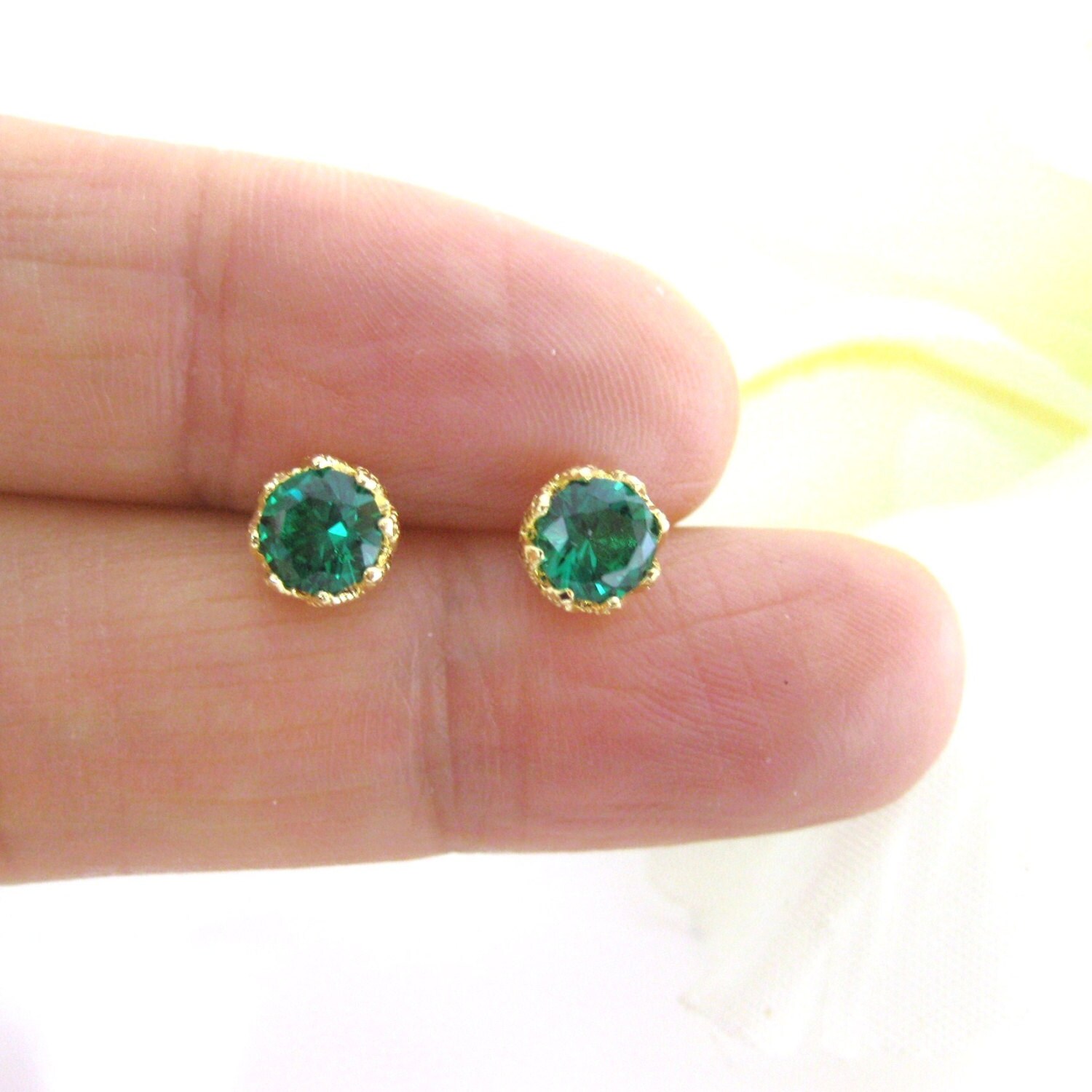 Emerald Green Earrings Cubic Zirconia Stud Earrings May Etsy