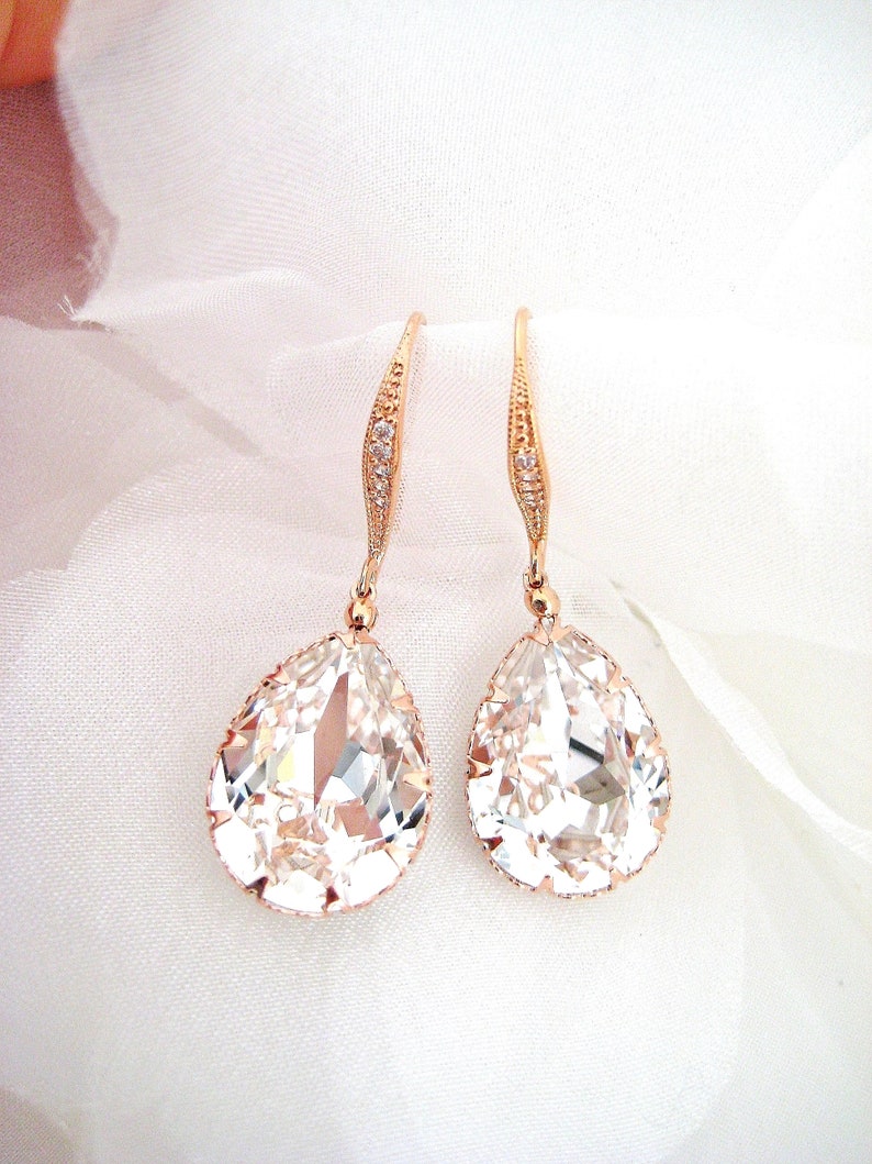 Bridal Crystal Earrings, Austrian Rhinestone Teardrop Earrings, Cubic Zircoia Deco Hook, Bridesmaid Gift, Birthday Gift E063 image 7