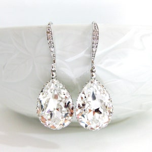 Bridal Crystal Earrings, Austrian Rhinestone Teardrop Earrings, Cubic Zircoia Deco Hook, Bridesmaid Gift, Birthday Gift E063 image 2