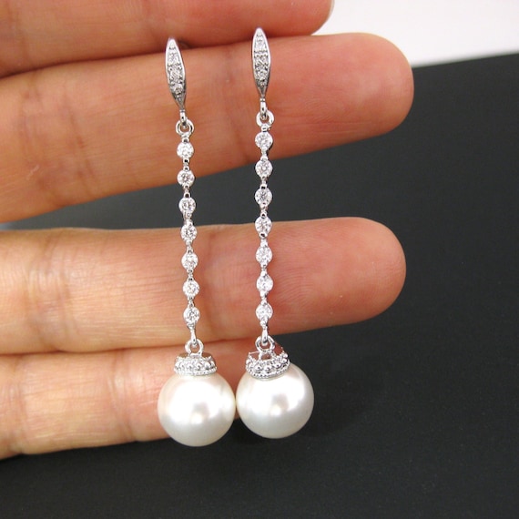 Bridal Pearl Earrings Drop Dangle Pearl Earrings Wedding Etsy