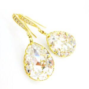 Bridal Crystal Earrings, Austrian Rhinestone Teardrop Earrings, Cubic Zircoia Deco Hook, Bridesmaid Gift, Birthday Gift E063 image 8