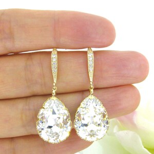 Bridal Crystal Earrings, Austrian Rhinestone Teardrop Earrings, Cubic Zircoia Deco Hook, Bridesmaid Gift, Birthday Gift E063 image 6