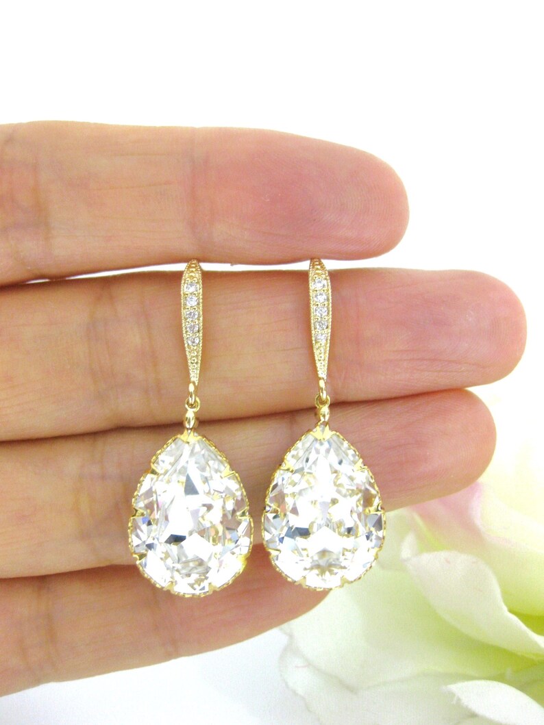 Bridal Crystal Earrings, Austrian Rhinestone Teardrop Earrings, Cubic Zircoia Deco Hook, Bridesmaid Gift, Birthday Gift E063 image 6