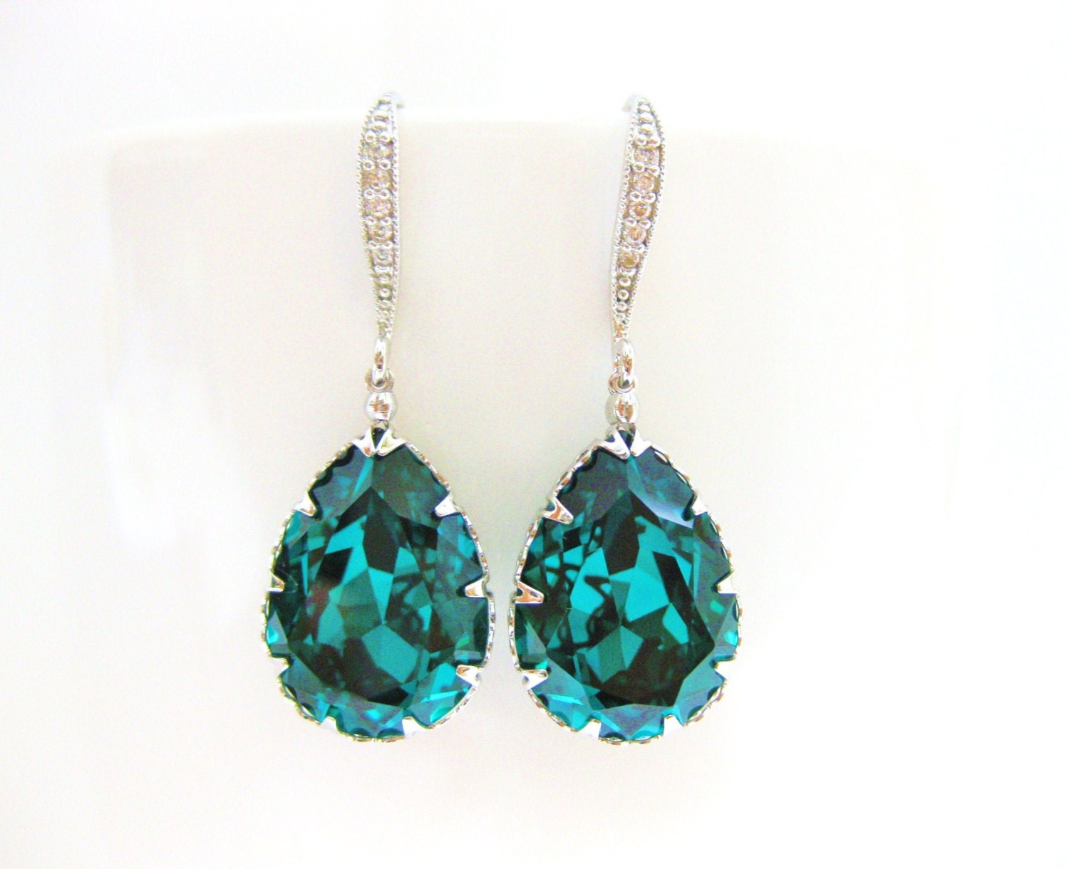 Emerald Green Earrings Swarovski Crystal Teardrop Earrings | Etsy