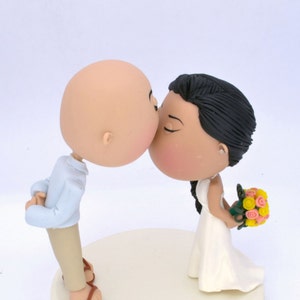 Fully customizable Handmade Wedding cake topper Cute couple forehead kiss Unique keepsake