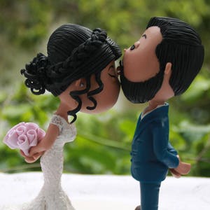 Fully customizable Handmade Wedding cake topper Cute couple forehead kiss Unique keepsake