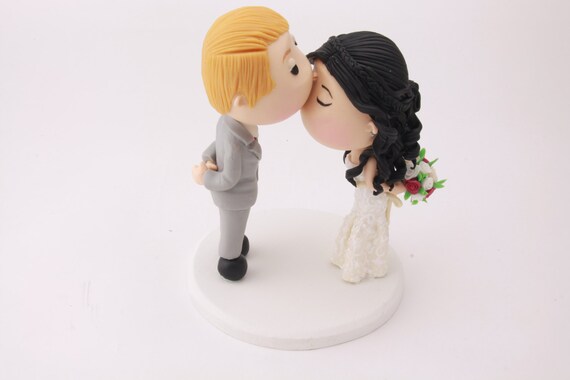 Cute Couple Kiss Wedding Cake Topper Wedding Figurine Handmade Fully Customizable Unique Keepsake