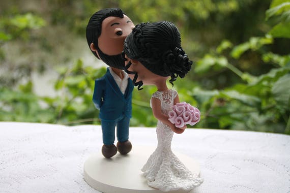 Fully customizable Handmade Wedding cake topper Cute couple forehead kiss Unique keepsake