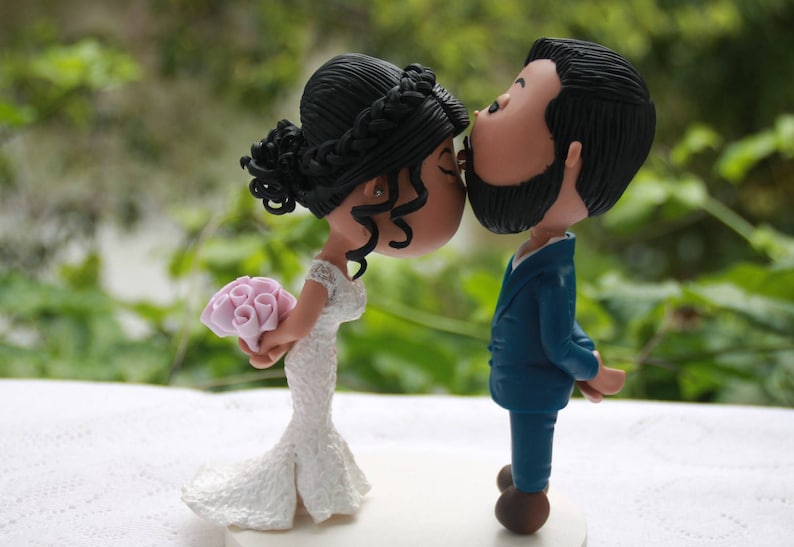 Fully customizable Handmade Wedding cake topper Cute couple forehead kiss Unique keepsake