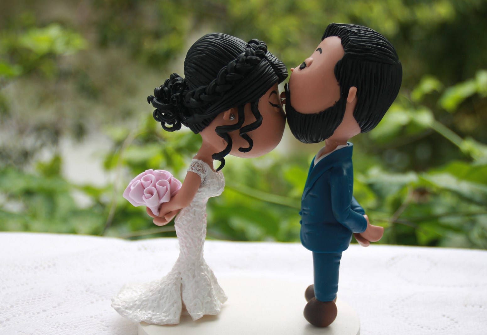 Fully customizable Handmade Wedding cake topper Cute couple forehead kiss Unique keepsake