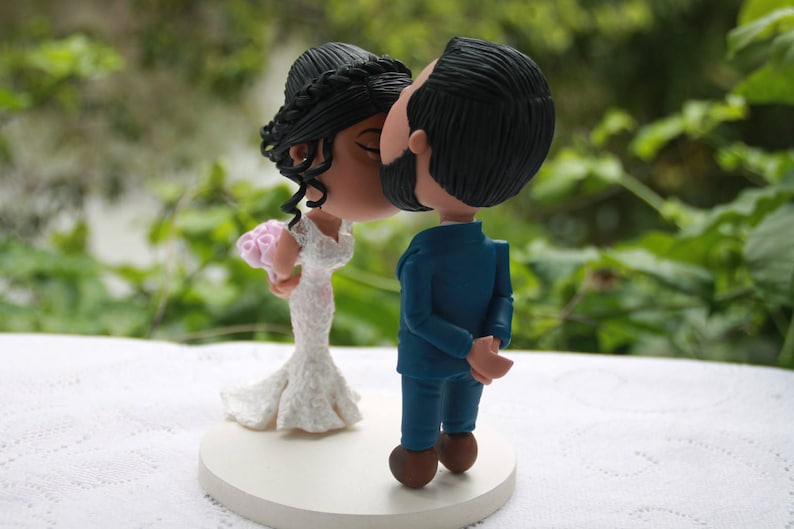 Fully customizable Handmade Wedding cake topper Cute couple forehead kiss Unique keepsake