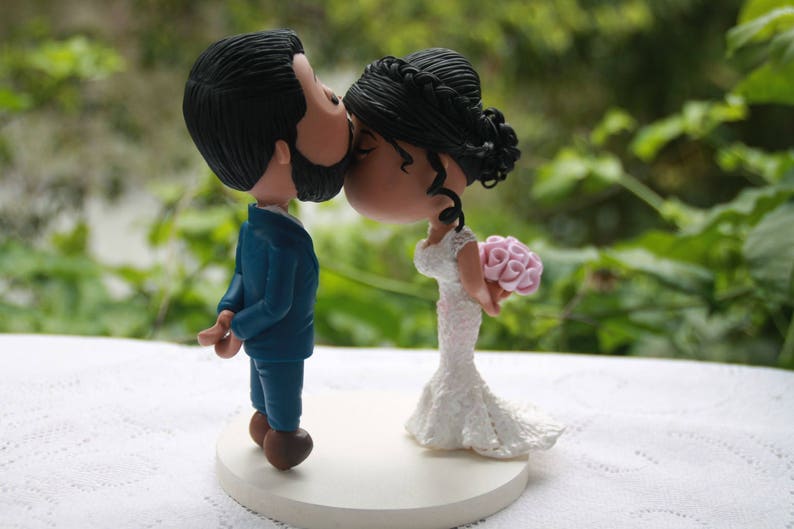 Fully customizable Handmade Wedding cake topper Cute couple forehead kiss Unique keepsake
