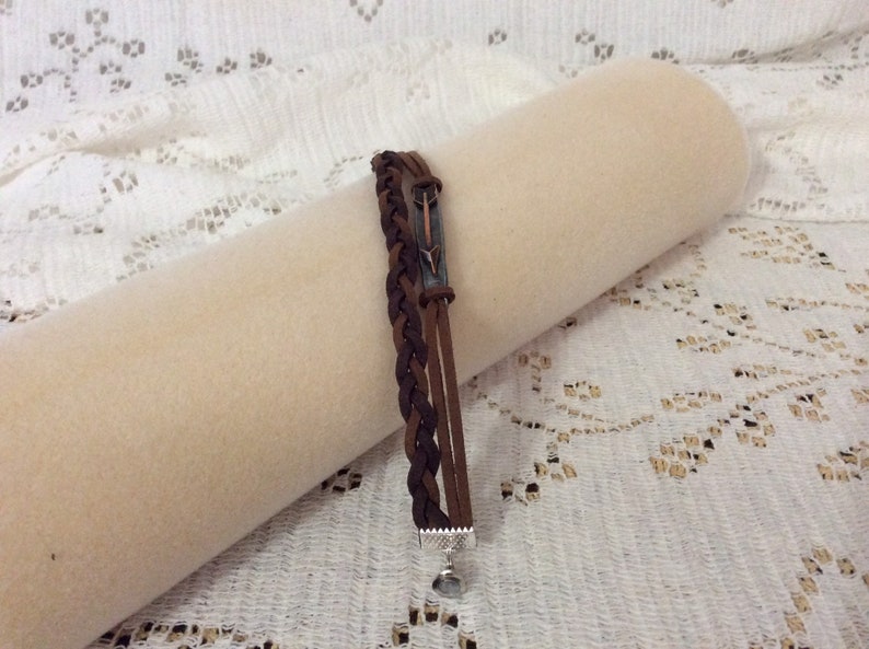 BL-113 BR Arrow and braided leather braclet