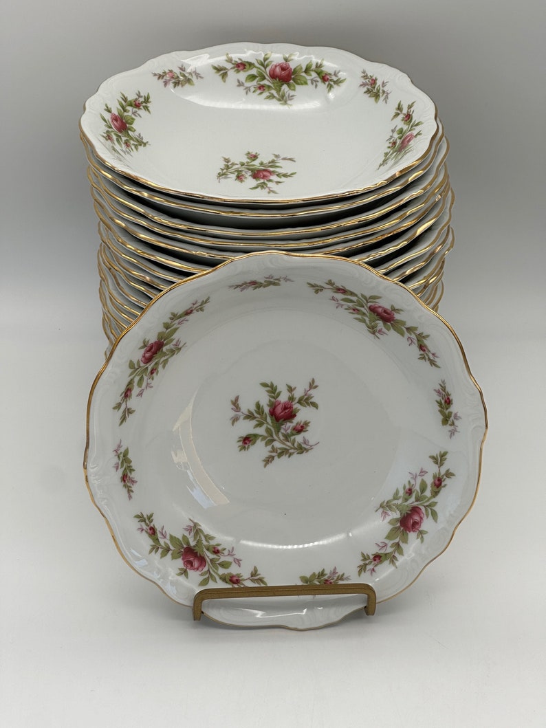 SET of 8 SOUP BOWLS Moss Rose by Johann Haviland Bavaria / Bridal