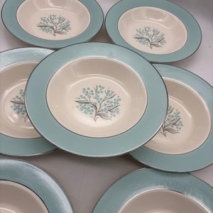 RIM SOUP BOWLS Blue lace by Sevron Homer Laughlin Dinner Plate Vintage / Mid Century