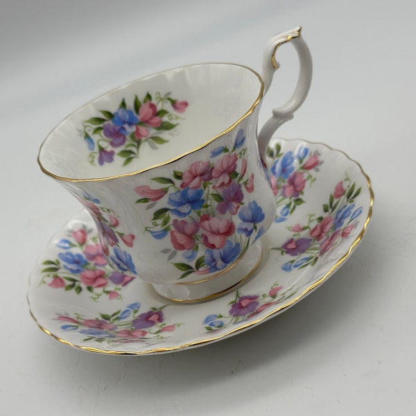 Vintage Cup & Saucer Set Royal Albert Springtime Series Sweet Pea Fine Bone China made In England / Tea Party / Bridal / Wedding / Shower