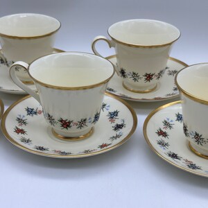 SET of 4 CUPS & SAUCERS  Minton,  Mirabeau Pattern / Tea Party / Bridal Shower / Wedding / Baby Shower