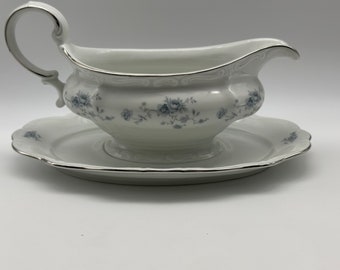 GRAVY BOAT w/UNDERPLATE   Blue Garland - Johann Haviland Bavaria Germany / Vintage / High Tea / Tea Party / Bridal Shower / Wedding