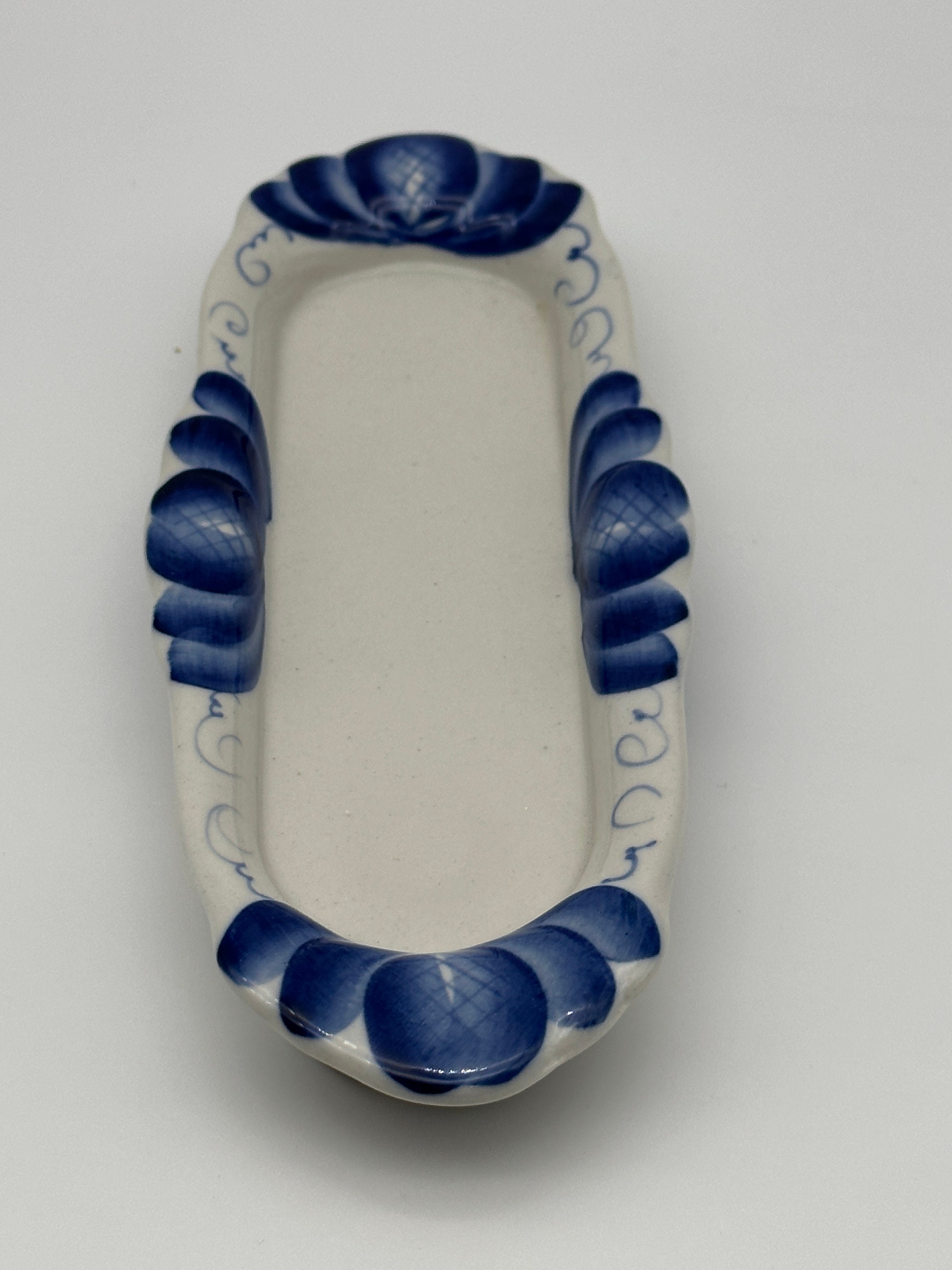 Vintage RARE Butterdish Blue White