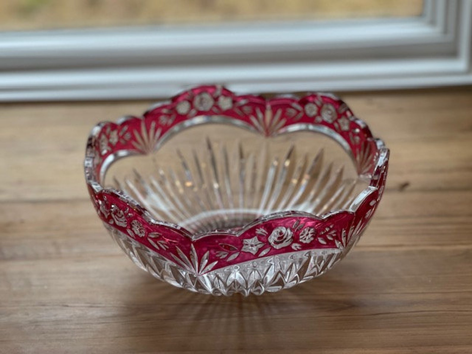 Vintage Lead Crystal Red Bowl with Ruby Band Trifle Bowl Etsy