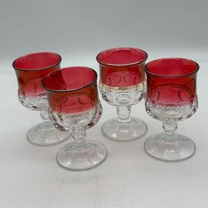 Set of 4 JUICE GLASSES - Ruby Flashed Kings Crown Thumbprint Barware Vintage / Bridal / Wedding / Tea party / High Tea / Valentines Day