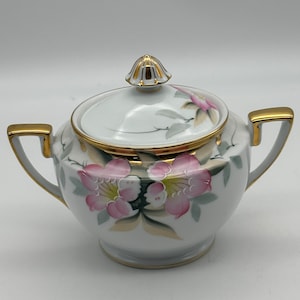 Gold Finial SUGAR BOWL w/Lid -  Noritake Azalea Pattern  / Tea Party / Bridal Shower / High Tea / Wedding / Baby Shower