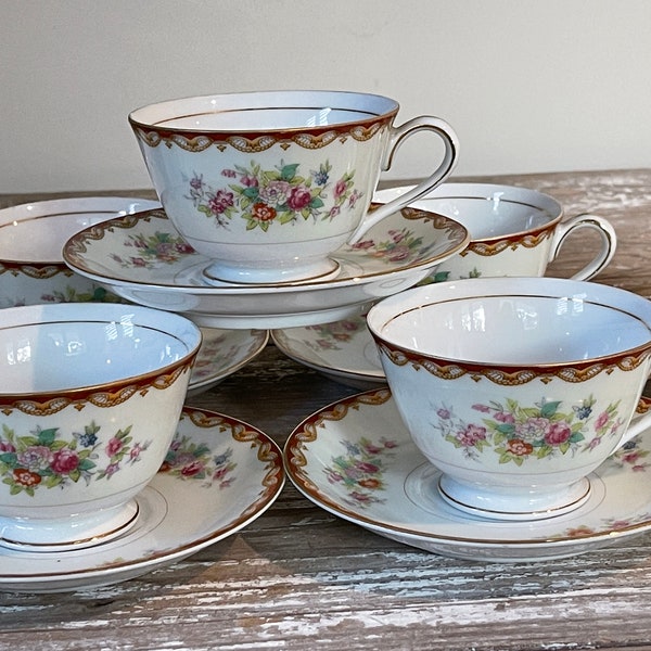 TEA CUP & SAUCERr (SET) Diamond China "Roslyn" Tea Party / Bridal Shower / Wedding / Vintage / Holiday Dinner