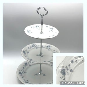 STUNNING 3 Tier Cake Stand BLUE GARLAND by Johann Haviland dale  / Tea Party / Bridal Shower / High Tea / Garden Party / Wedding