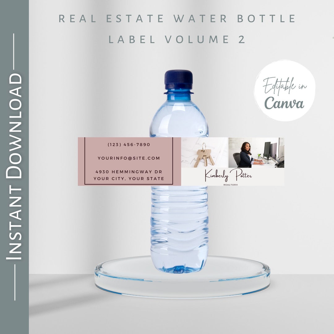 Real Estate Water Bottle Label Realtor Marketing Real Estate Bottle Label Real Estate Farming