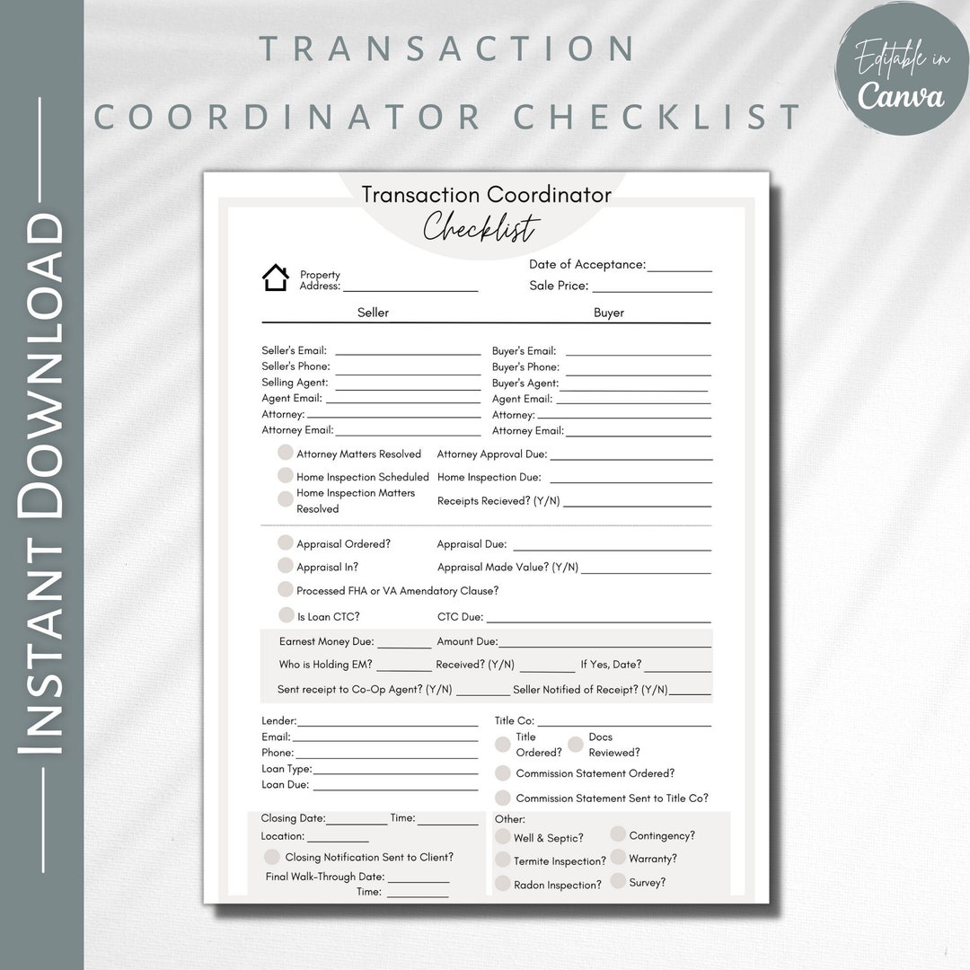 Real Estate Transaction Coordinator Checklist Transaction Coordinator