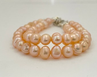 Peach Freshwater Potato Pearl Bracelet