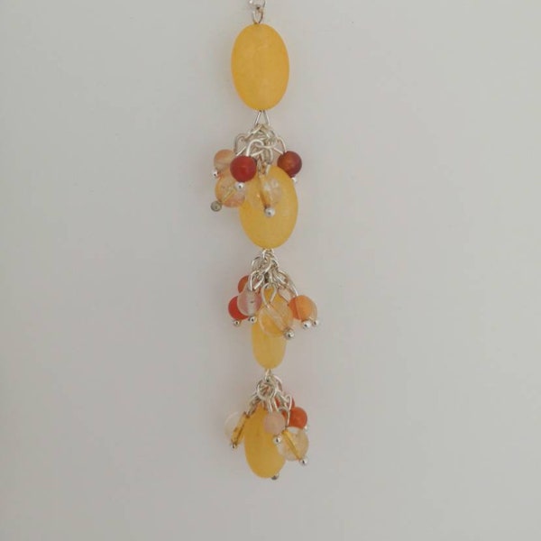 Yellow Malaysian Jade, Golden Citrine and Orange White Carnelian Sterling Silver Dangle Earrings / Semi Precious /Natural Stone