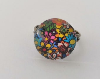 Bunte Blumen Cabochon Ring